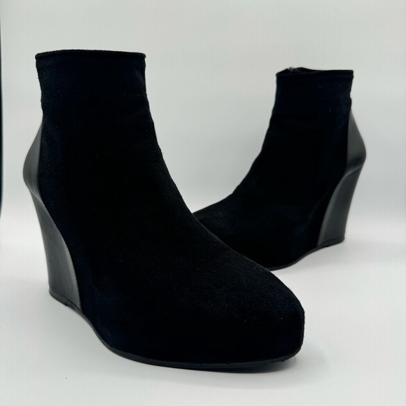 ANN DEMEULEMEESTER BLACK LEATHER BOOTS ANKLE BLACK WEDGE BOOT PLATFORM BOOT 38.5 - Picture 15 of 17